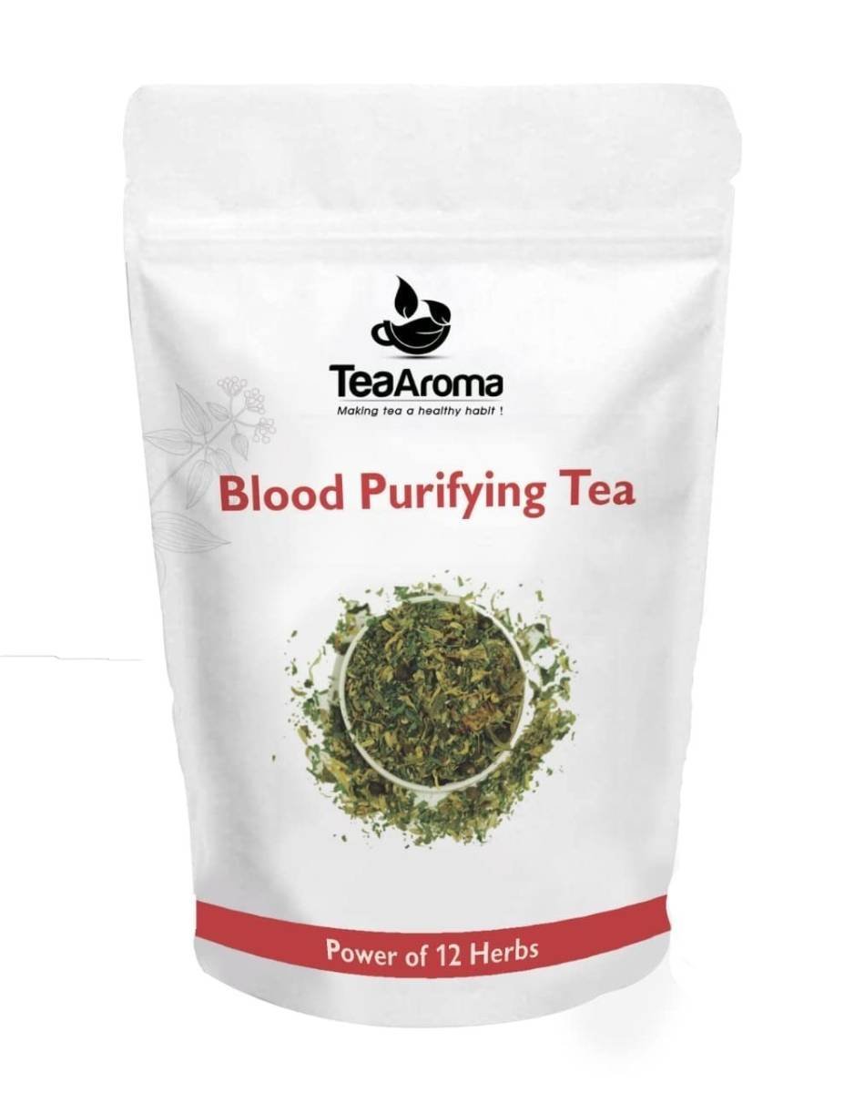 uk51rokTdGggL-1-1.jpg Tea Aroma - Blood Purifying Tea for Glowing Skin | Detox, Blood Cleansing with Neem Leaves, Manjistha, Hibiscus, Yarrow Flower, Beetroot, Amla | Herbal Blood Detox Tea - Fast UK Delivery - Image 1