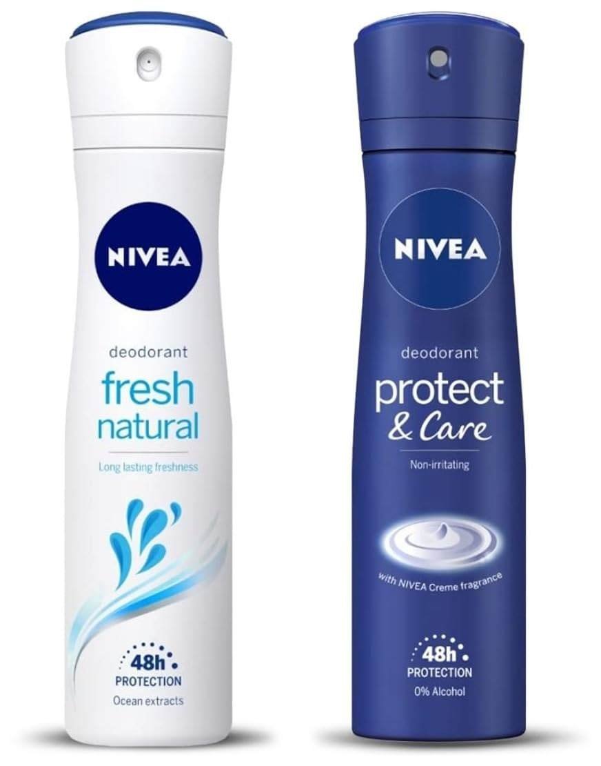 uk51sQf8GFauL-1-1.jpg Nivea Female Deodorant Spray, Protect & Care, 150Ml And Deodorant Spray, Fresh Natural, 150Ml, Pack Of 1 - Fast UK Delivery - Image 1