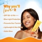 Aqualogica Glow+ Dewy Sunscreen SPF 50 PA++++ with Papaya & Vitamin C | For Dry, Sensitive, Oily & Combination Skin | UVA/B & Blue Light Protection | Fragrance-Free | For Men & Women | 125g - Fast UK Delivery - Image 4