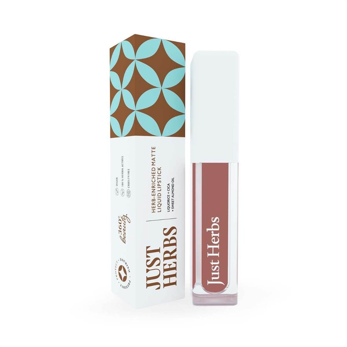 uk51tmVuiHuUL-1.jpg Just Herbs Ayurvedic Creamy Matte Long Lasting Liquid Lipstick, Lightweight & Hydrating Lip Colour with Liquorice & Sweet Almond Oil - Almond glaze - Fast UK Delivery - Image 1