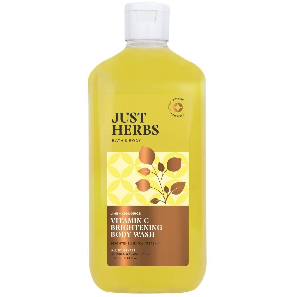 uk51uPXijexL-1.jpg Just Herbs Vitamin C Brightening Body Wash with Lime and Liquorice for Men & Women | Hydrates Skin, Reduces Hyperpigmentation & Maintains pH Level | Suits All Skin Types- 300 ml - Fast UK Delivery - Image 1
