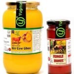 Yugmantra Organic Foods Pure Natural A2 Milk Shudh Desi Gir Cow's Ghee from Pure Bilona me0thod -1000 Ml + Free Raw Honey 350 GMS Combo Set - Fast UK Delivery