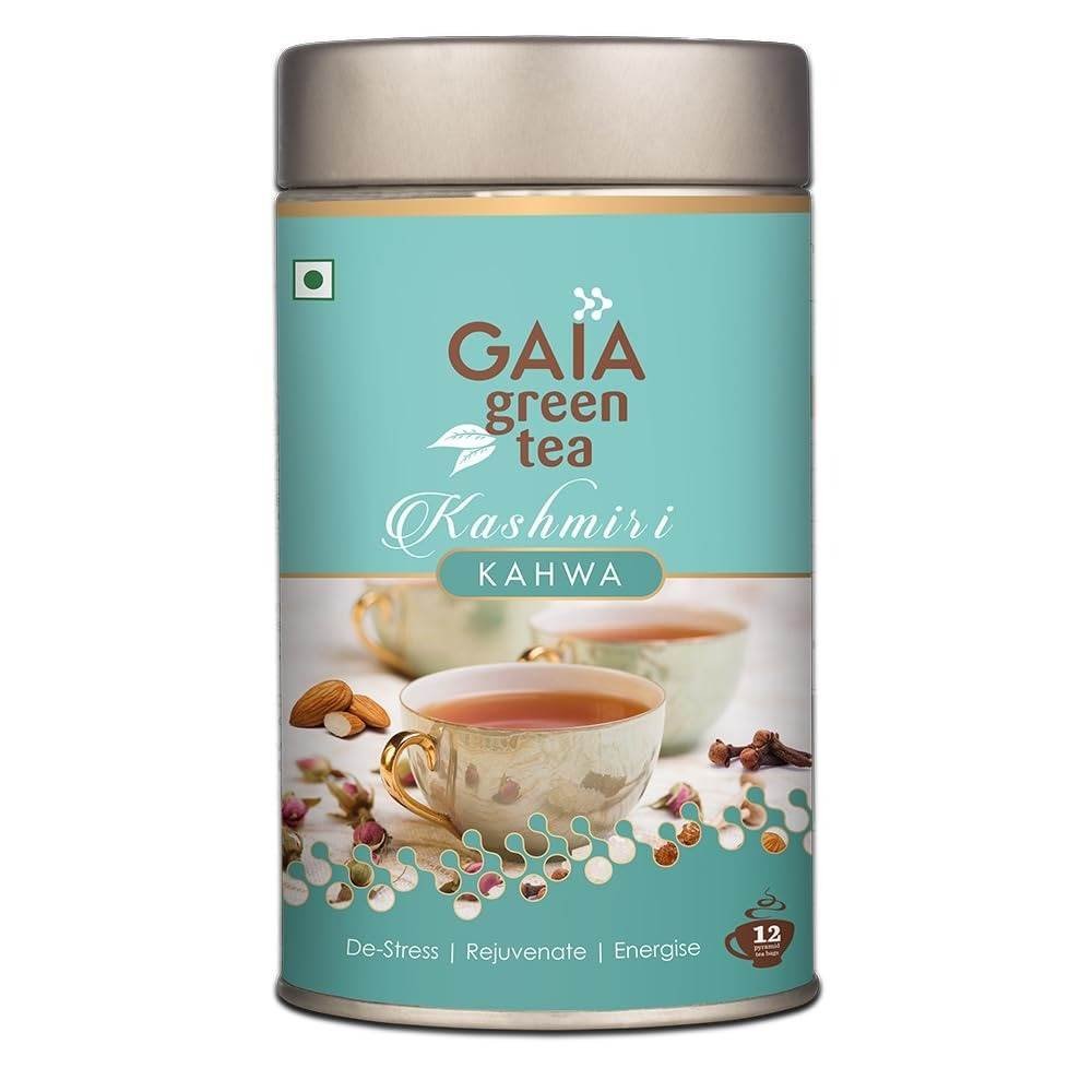 uk51w39XgIRPL-1.jpg Gaia Green Tea | Kashmiri kahwa Natural stress buster | Improves digestion | Builds immunity | Improves skin health | Boosts energy 100g, Pack of 2 - Fast UK Delivery - Image 1