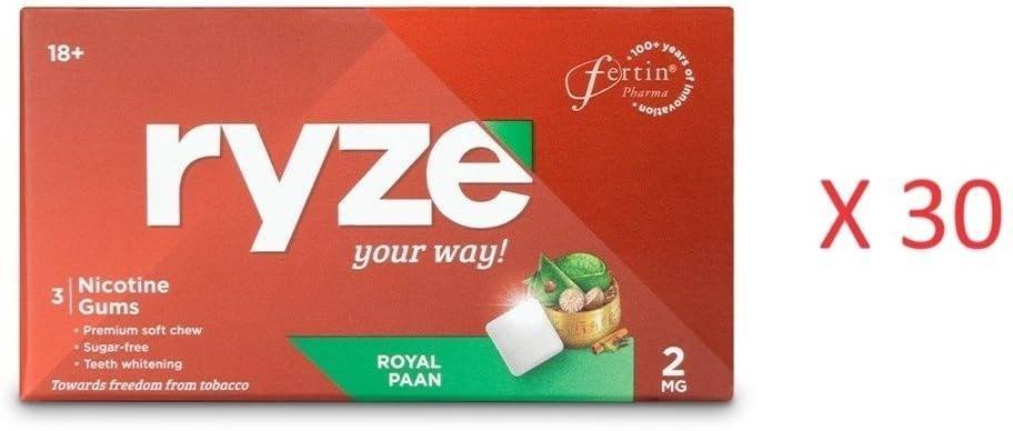 uk51xX1RVE38L-1-1.jpg RYZE Nicotine Gum 2mg | Royal Paan | Soft Chew| Aids in Quitting Smoking & Chewing | Smoking Cessation | 3 gums | Single Pack x Pack of 30 - Image 1