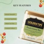 Golden Tips Peach Green Tea Loose Leaves Tin can (100 Gram, 50 cups) - Fast UK Delivery - Image 3