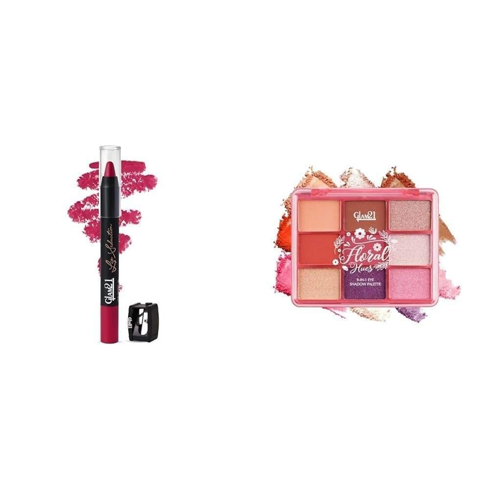 uk51y4NsN9ciL-1-1.jpg Glam 21 Lip Seduction Non- Transfer Crayon Lipstick|Pink Charm|06 Floral Hues 9 In 1 Eyeshadow Palette Highly Pigmented Smudge-Proof (7.5 gm) 04- Lotus - Fast UK Delivery - Image 1