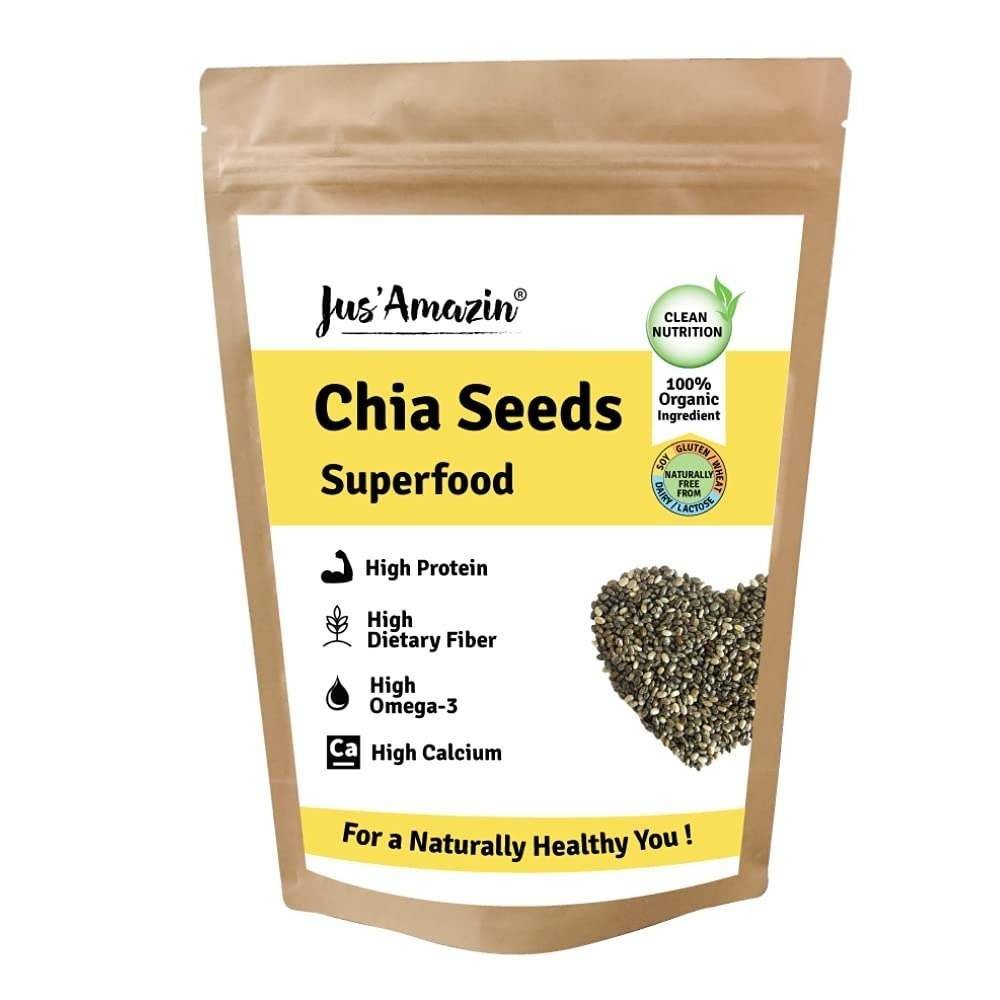 uk51yJVpeY6SL-1-1.jpg Jus' Amazin 100% Organic Chia Seeds (250g)|High Protein, High Fiber|Omega-3, Calcium|Heart Health|Diet Food, Weight Loss|Boosts Immunity, Health Seeds, Healthy Snack|Raw, Unroasted|Clean Nutrition - Fast UK Delivery - Image 1