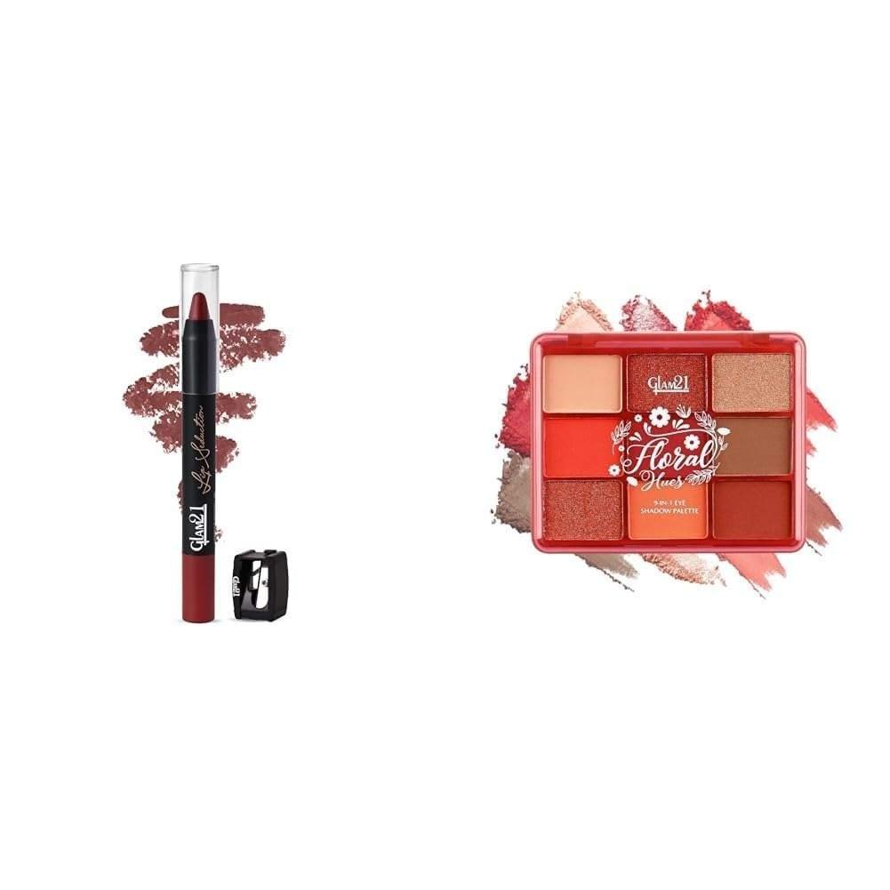 uk51ybFJgxR7L-1-1.jpg Glam 21 Lip Seduction Non- Transfer Crayon LipstickMystique Brown|10 Floral Hues 9 In 1 Eyeshadow Palette Highly Pigmented Smudge-Proof (7.5 gm) 02- Daisy - Fast UK Delivery - Image 1