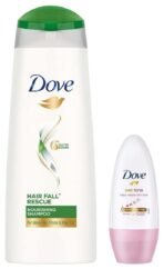 Dove Hair fall Rescue Shampoo, 180 ml & Dove Eventone Deodorant Roll On For Women, Antiperspirant Underarm Roll On Removes Odour, Keeps Skin Fresh & Clean, Alcohol Free, Paraben Free, 50 ml - Fast UK Delivery