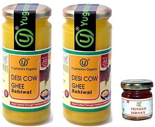 uk51ysVKYHkRL-2-1.jpg Yugmantra Organic Foods 100 % Pure Natural A2 Milk Sahiwal Cow's Grass-Fed Desi Ghee Prepared Curd by Traditional Bilona Padati (Method)Immunity Superfood - in Glass Bottle ( 250 mlx 2 =500 ml ) with Free 55 Gm Raw Honey - Fast UK Delivery - Image 1