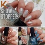 KINDED Nail Paint Long Lasting Lacquer Nail Art Nail Polish Enamel for Girls Women (9 ml each, Glittery Finish, Combo Pack Set of 5 Showstopper Shades Silver Red Golden Ivory Blue 31 to 35) - Fast UK Delivery - Image 5