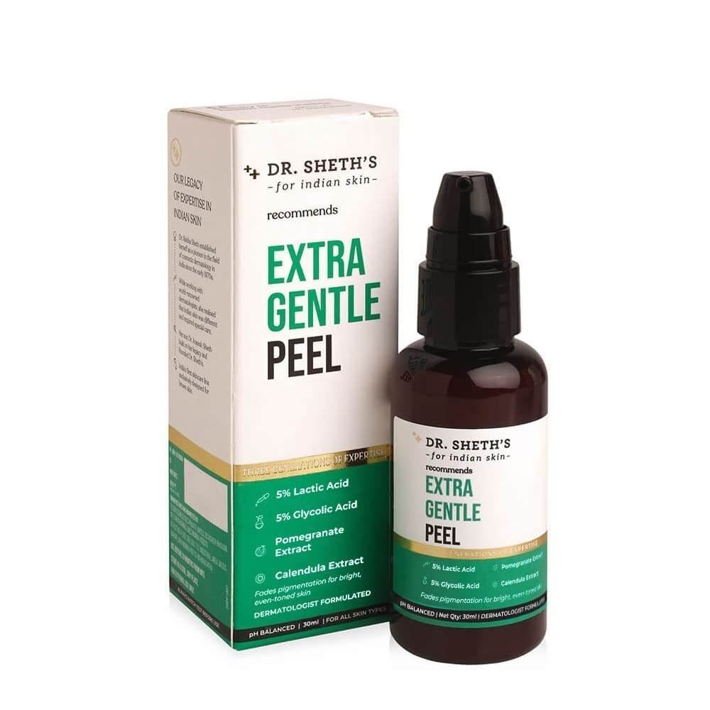 uk51yyiiPGluL-1-1.jpg Dr. Sheth's Extra Gentle Peel With 10% AHA Glycolic & Lactic Acid For Even-Toned & Bright Skin | Chemical Peel, Peeling Solution for Face, Chemical Exfoliator | For Women & Men (30ml) - Fast UK Delivery - Image 1