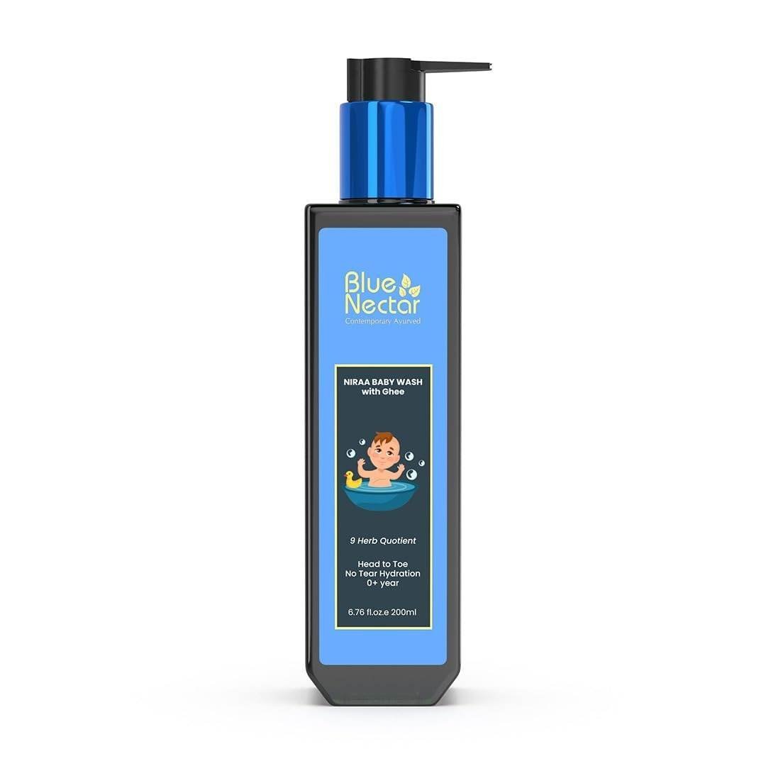 uk51zhs79J1mL-1.jpg Blue Nectar Baby Wash for Bath with Organic Ghee | Gentle Cleanser Body Wash for Kids | Top to Toe Wash for Baby with Natural Moisturizer (200 ml, 9 Herbs) - Fast UK Delivery - Image 1
