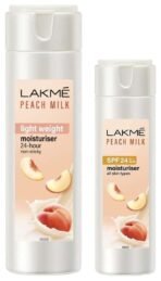 LAKME Peach Milk Face Moisturizer 200 ml & LAKME Peach Milk Moisturizer SPF 24 Sunscreen Lotion - Fast UK Delivery