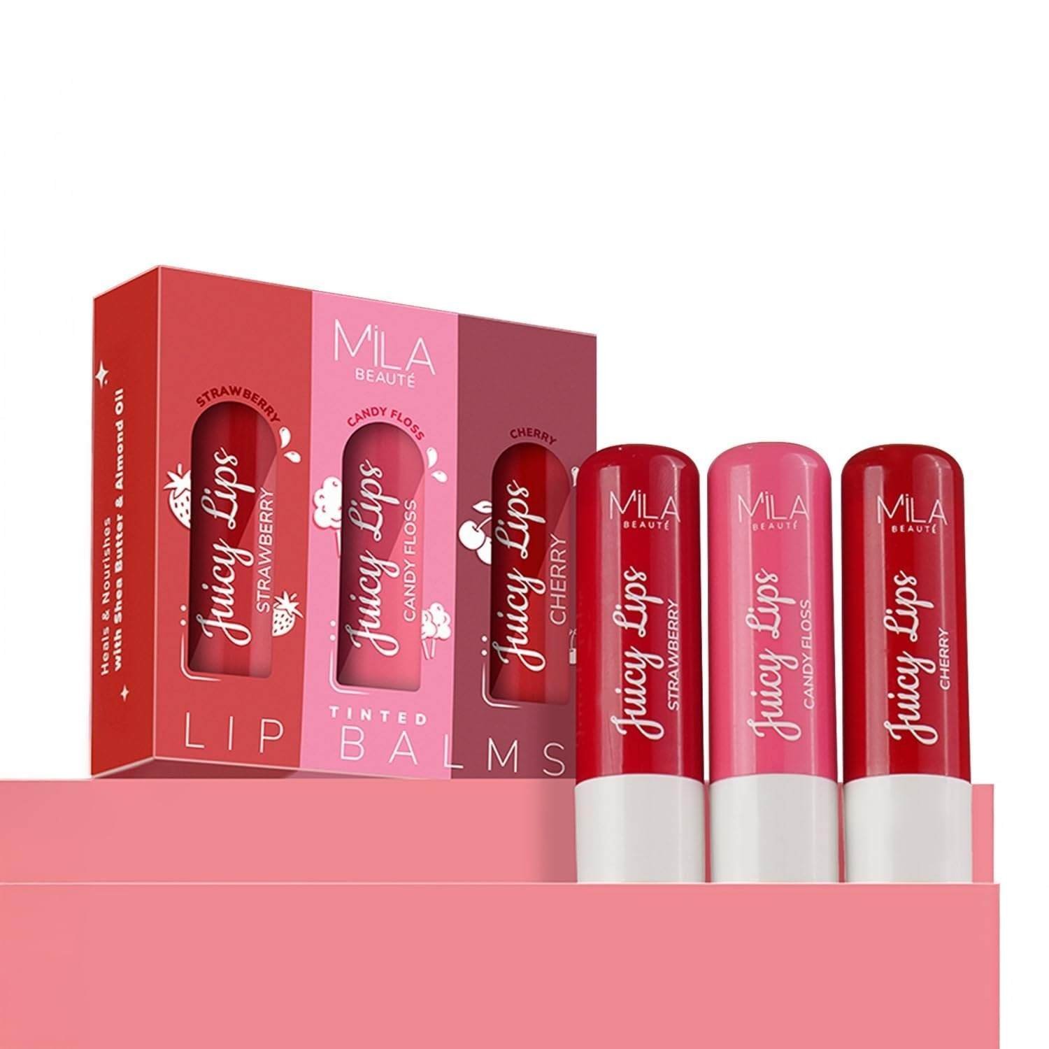 uk61-CW1oBJL-1.jpg Mila Beaute Tinted Juicy Lip Balms Combo with 12 Hrs Moisturisation & SPF 15 I Almond Oil I Hydrating & Nourishing I For Dry & Chapped Lips I Lip Balm for Winter I Pack of 3 - Fast UK Delivery - Image 1
