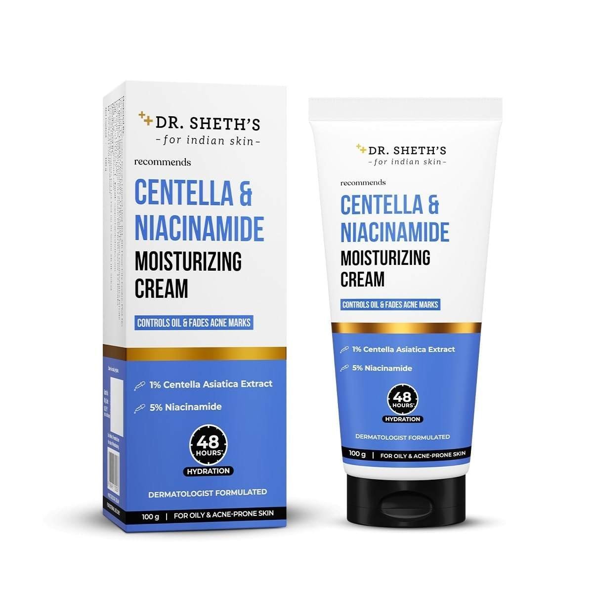 uk61-GeKsypFL-1-1.jpg Dr. Sheth's Centella And Niacinamide Moisturizing Cream | For Oily & Acne Prone Skin | Fades Acne Marks & Controls Excess Oil | 48-Hour* Hydration | Lightweight, Fast Absorbing & Non-Sticky | 100G - Fast UK Delivery - Image 1