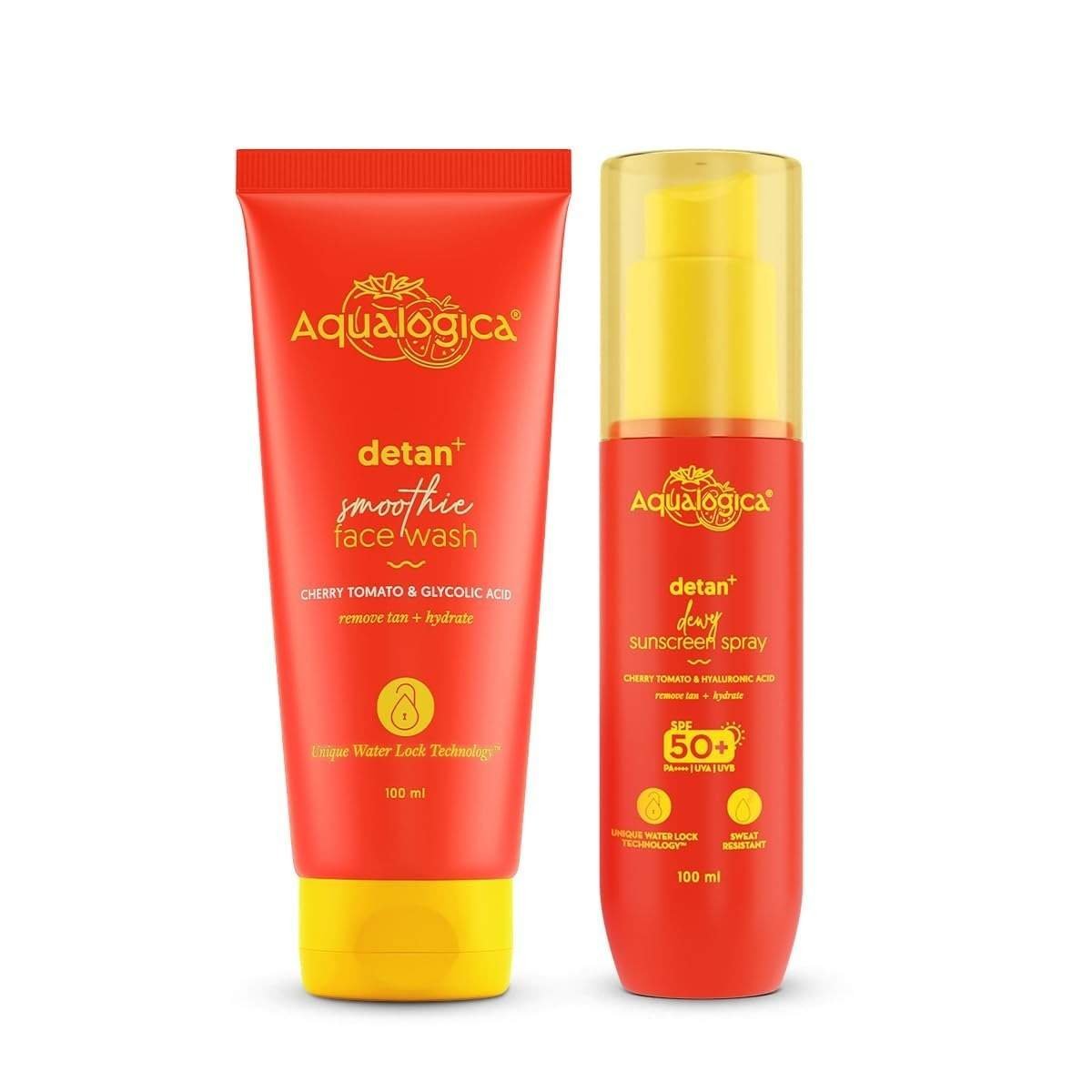 uk61-SAnSVQjL-1-1.jpg Aqualogica Detan+ Smoothie Face Wash With Cherry Tomato & Glycolic Acid For Tan Removal (100Ml) + Detan+ Dewy Sunscreen Spray (100 Ml) |Gently Cleanses | | Spf 50 | Protects All Skin, 2 Count - Fast UK Delivery - Image 1