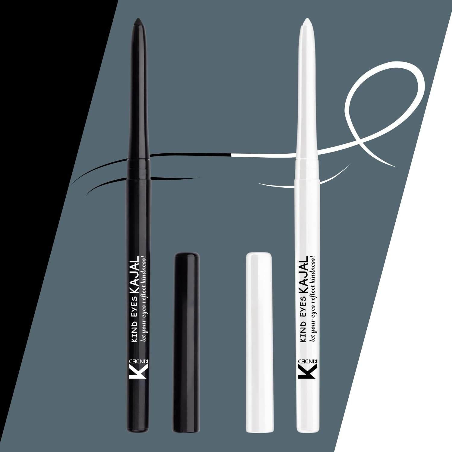 uk61-XRlDcZZL-1-1.jpg KINDED Kind Eyes Kajal 3 in 1 Kohl Kajal Eye Liner Smokey Eye Shadow Waterproof Smudge Proof 18 Hours Colour One Stroke Auto Kajal Pencil (Combo 0.35 gm each, Boundless Black & Wishful White) - Fast UK Delivery - Image 1