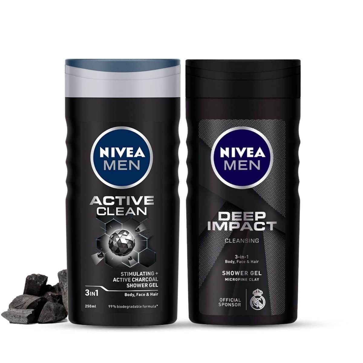 uk61-eqbOLMjL-1-1.jpg NIVEA Men Shower Gel, Deep Impact Cleansing Body Wash, Men, 250ml And NIVEA Men Shower Gel, Active Clean Body Wash, Men, 250ml - Fast UK Delivery - Image 1