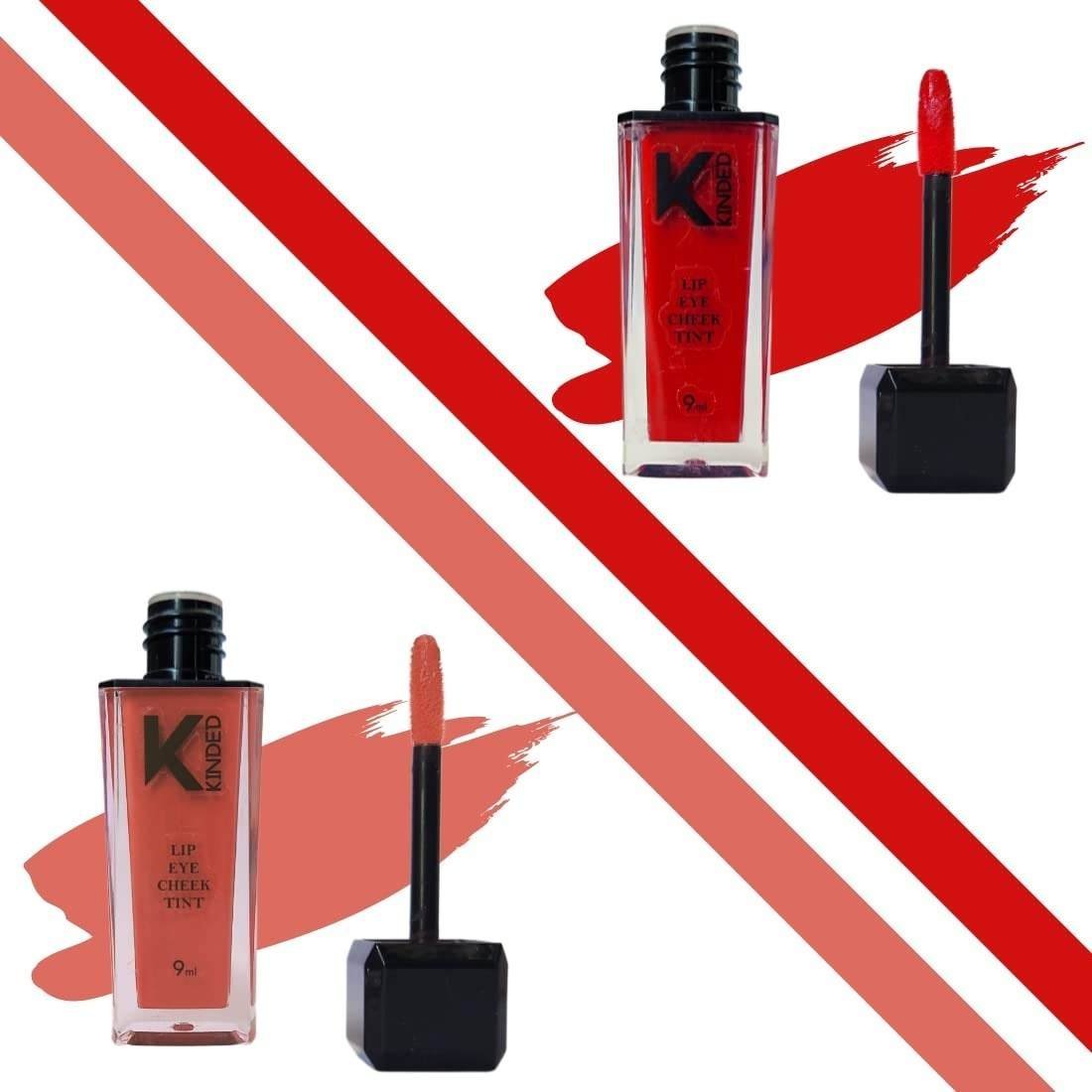 uk61-qc9l2CCL-1-1.jpg KINDED Lip Eye and Cheek Tint Combo for Women Girls Longlasting Moisturizing Vitamin E Liquid Lip Colour Lipstick Eyeshadow Blush (Matte Finish, Brick Red & Perfect Nude, 9 ml each) - Fast UK Delivery - Image 1