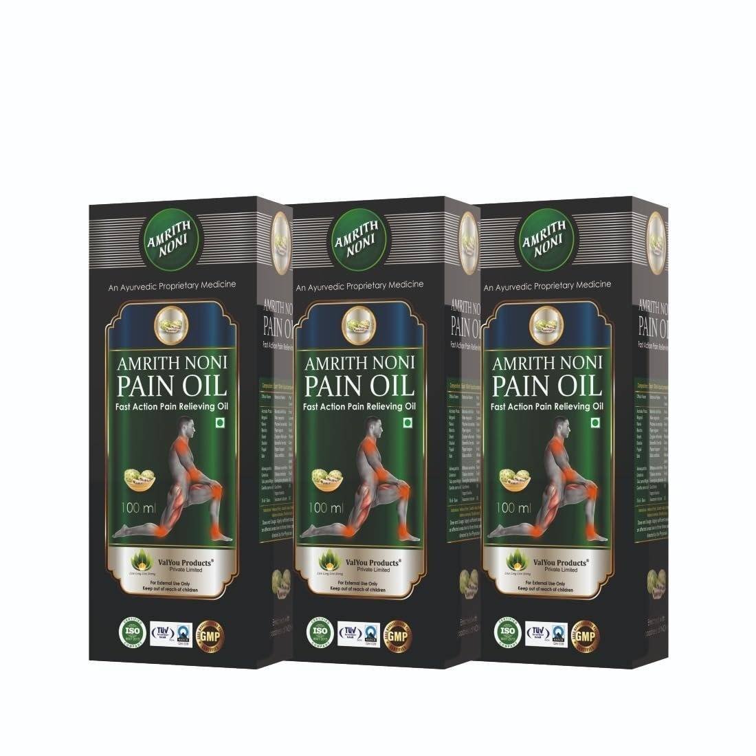 uk61-zlS1uyAL-1-1.jpg Amrith Noni Pain Oil: Ayurvedic pain Relief oil for Back pain, Joint pain, Knee pain, Body Pain, Ankle pain, Muscle pain, Neck Pain, Wrist Pain, Elbow Pain (100ML) - Pack Of 3 - Image 1