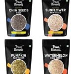 True Elements Healthy Raw Seeds Combo Pack (150g*4) - Seeds for Eating Combo | Chia Seeds, Pumpkin Seeds, Watermelon Seeds & Sunflower Seeds - Fast UK Delivery