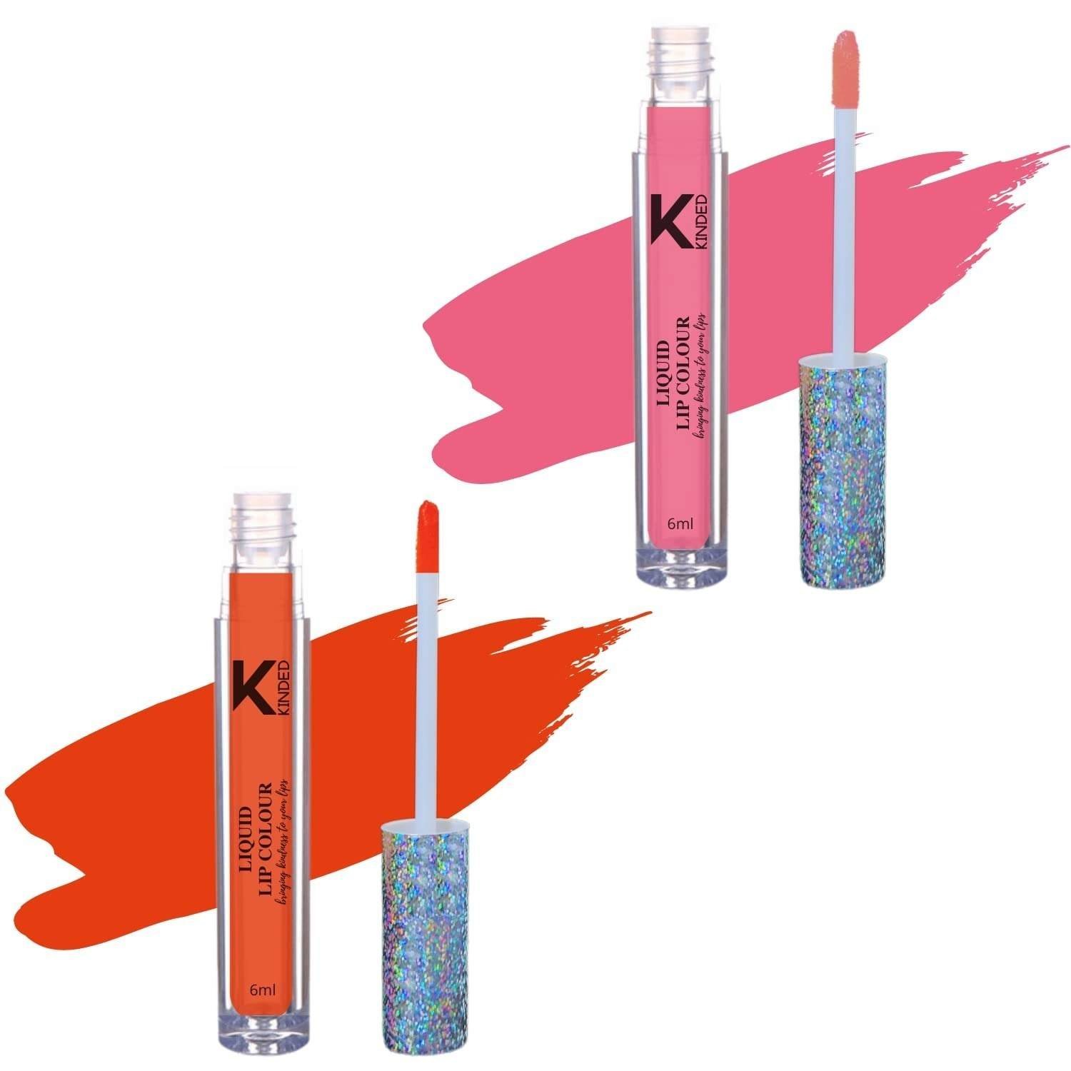 uk610KPlxB6UL-1-1.jpg KINDED Liquid Lip Colour Vitamin E Enriched No Transfer Waterproof Long Stay Lipsticks Lip Gloss Set for Girls Women (Pack of 2, 6 ml each, Matte Finish, Shades Barbie Pink & Sangria Orange) - Fast UK Delivery - Image 1