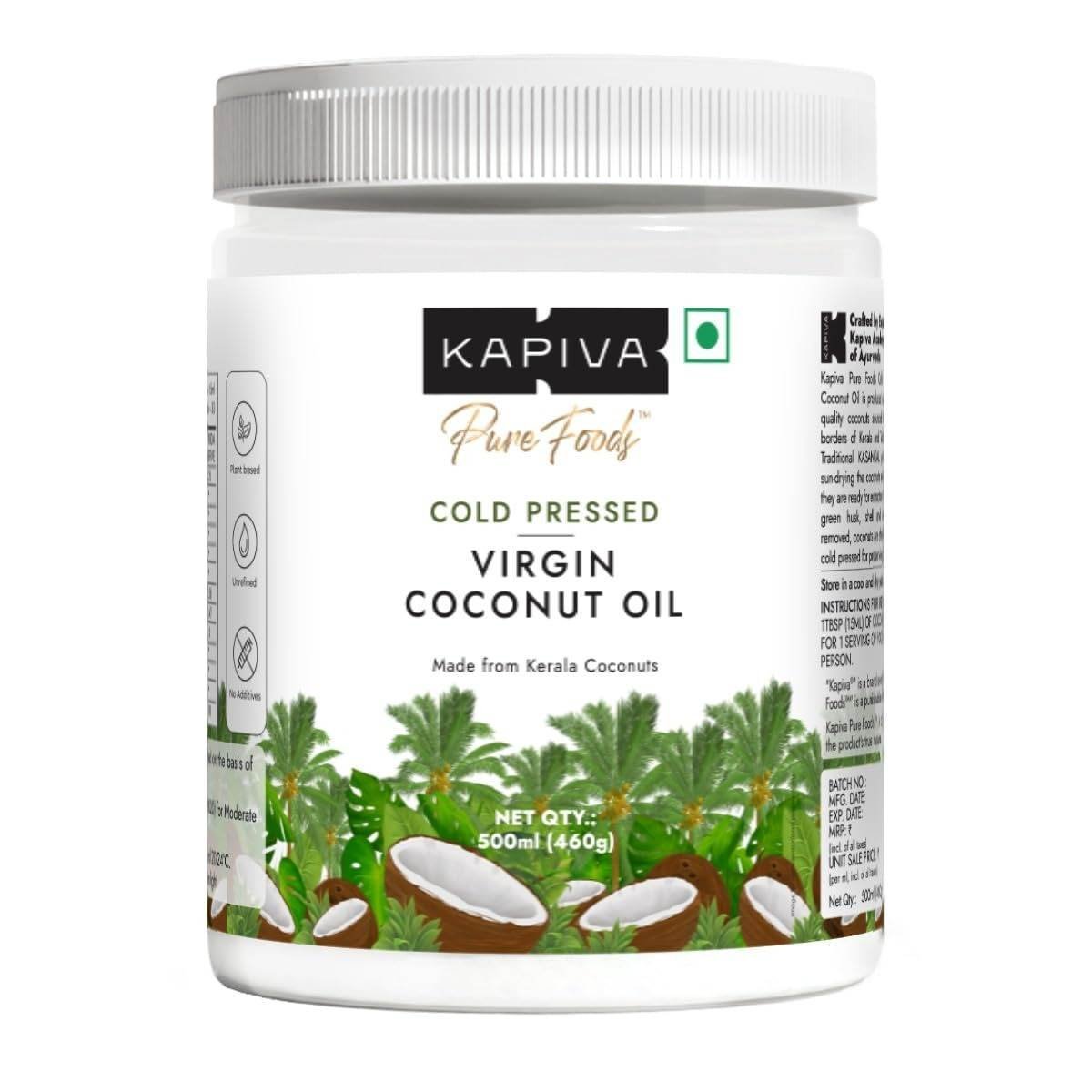 uk610OPaia-wL-1.jpg Kapiva Virgin Cold-Pressed Coconut Oil 500ml | 100% Pure, Unrefined, Organic & Edible | For Cooking, Skin & Baby Care, Oil Pulling | Coconut Oil For Hair | Keto Friendly - Fast UK Delivery - Image 1