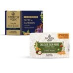 Ayouthveda Ayurvedic Herbal Soap Combo, Nuts & Saffron Luxury Castile Soap & Delicate Skinpure Castile Soap (110g Each) | With the Goodness of Coconut & Saffron | Gentle Skin Cleanser For Daily Use - Fast UK Delivery