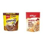 Kellogg's Chocos, High in Protein, B Vitamins, Calcium And Iron, 1.2kg Pack + Kellogg's Muesli with 20% Nuts Delight Pouch, 500 g - Fast UK Delivery