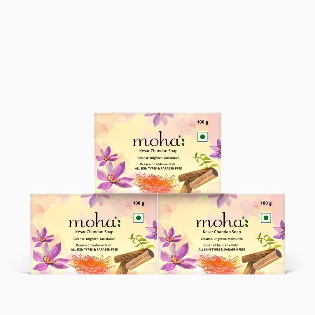 uk610dbLN9o2L-1-1.jpg Moha: Kesar Chandan Soap | Grade 1 | 100g X 3 = 300gm - Fast UK Delivery - Image 1