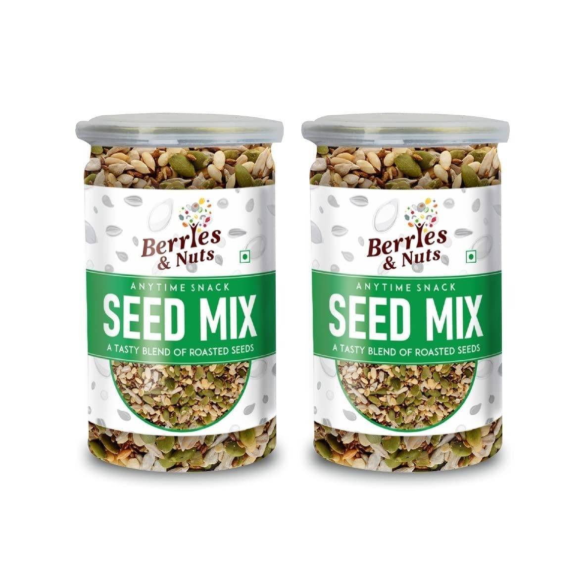 uk610zkOi8NML-1-1.jpg Berries And Nuts Healthy Roasted Seeds Blend | Pumpkin, Sunflower, Chia, Flax, Watermelon, Sesame Seeds | 400 Grams | 2 Bottles of 200 Grams - Fast UK Delivery - Image 1