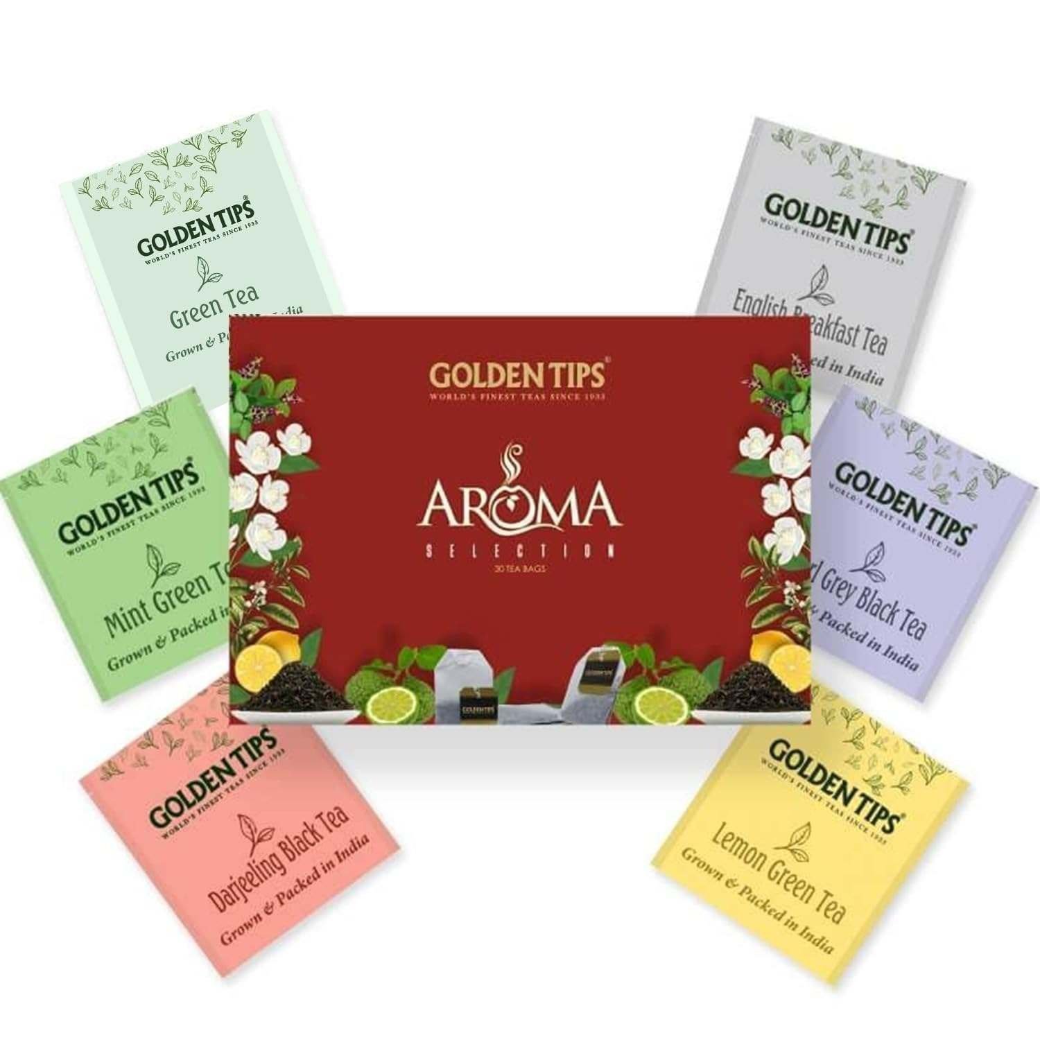 uk611CJ-OQX7L-1-1.jpg Golden Tips Aroma Black & Green Tea Assortment Individual 6 Flavour Envelope - Tea Bags (58 Gram - 30 Tea Bags) - Fast UK Delivery - Image 1