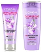 L'Oreal Paris Hyaluron Moisture 72H Hydra Filling Night Cream 180ml & L'Oreal Paris Hyaluron Moisture 72H Moisture Filling Shampoo180ml - Fast UK Delivery