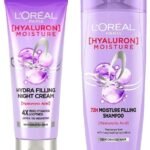 L'Oreal Paris Hyaluron Moisture 72H Hydra Filling Night Cream 180ml & L'Oreal Paris Hyaluron Moisture 72H Moisture Filling Shampoo180ml - Fast UK Delivery