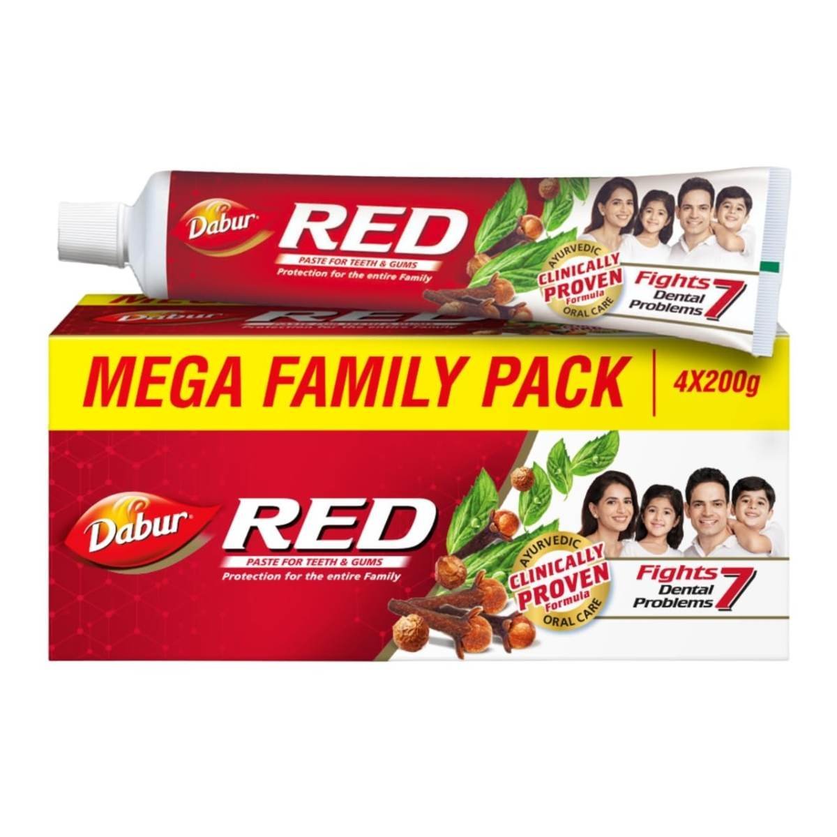 uk611zGPNvmGL.jpg Dabur Red Toothpaste - 800g(200gx4) |Fluoride Free | Helps In Bad Breath Treatment, Cavity Protection, Plaque Removal | For Whole Mouth Health | Power Of 13 Potent Ayurvedic Herbs - Fast UK Delivery - Image 1