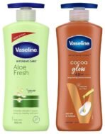 Vaseline Intensive Care Aloe Fresh Hydrating Body Lotion 400 ml, Daily Moisturizer for Dry Skin, Gives Non-Greasy, Glowing Skin - & Vaseline Intensive Care Cocoa Glow Body Lotion, 400 ml - Fast UK Delivery