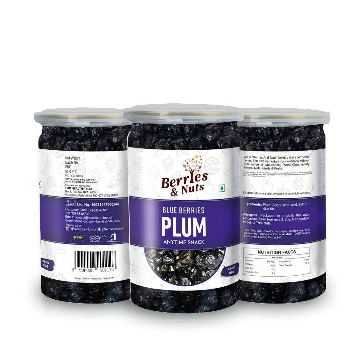uk613-mcZgcL-1.jpg Berries And Nuts Dried Blueberry Plum | Dehydrated Plum, Dried Fruit Plums | 750 Grams | 3 Bottle of 250 Grams - Fast UK Delivery - Image 1