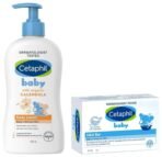 Cetaphil Baby Daily Moisturizing Lotion 400ml with Organic Calendula for Face & Body, Moisturizer for Kids&Cetaphil Baby Mild Bar 75gm, Kids Soap for Bath, White, Medium - Fast UK Delivery