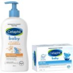 Cetaphil Baby Daily Moisturizing Lotion 400ml with Organic Calendula for Face & Body, Moisturizer for Kids&Cetaphil Baby Mild Bar 75gm, Kids Soap for Bath, White, Medium - Fast UK Delivery