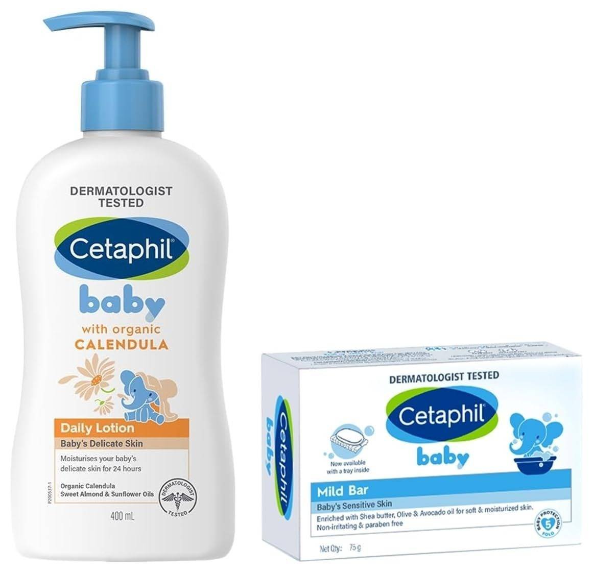 uk6136gND6L-1.jpg Cetaphil Baby Daily Moisturizing Lotion 400ml with Organic Calendula for Face & Body, Moisturizer for Kids&Cetaphil Baby Mild Bar 75gm, Kids Soap for Bath, White, Medium - Fast UK Delivery - Image 1
