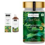 Kapiva Dia Free Juice,1L Clinically Proven Blood Sugar Care Amla, Karela, Jamun, Guduchi & 7 More & Kapiva Ashwagandha Gold Capsules, 183rd day harvested Potent Nagori Ashwagandha With Gold(60 Capsules) - Fast UK Delivery