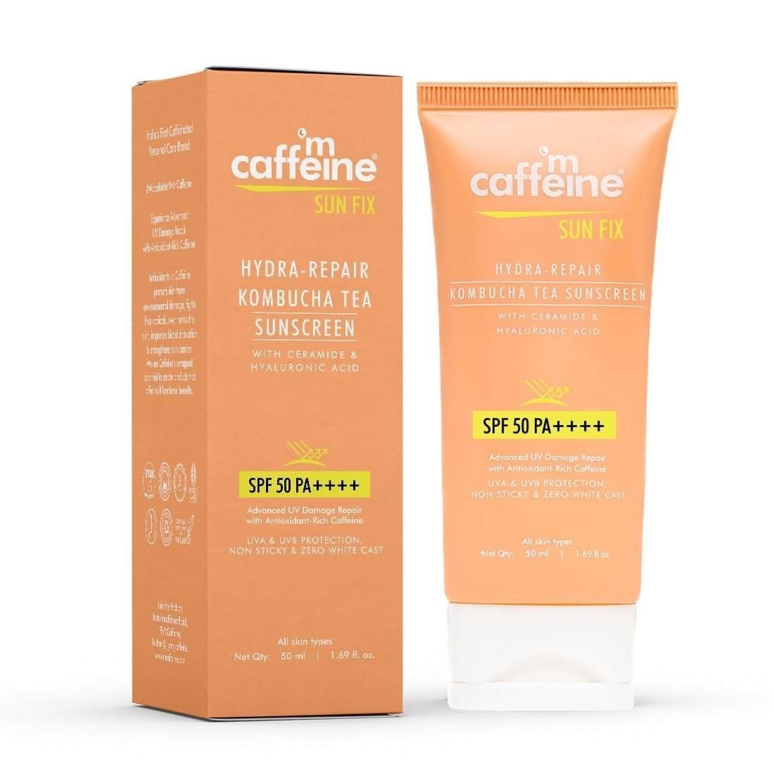 uk613NJYJNBSL-1-1.jpg mCaffeine Kombucha Hydra Repair Sunscreen SPF50 PA++++ | UVA & UVB Protection, No White Cast | Hyaluronic Acid, Ceramides Sunscreen for Hydration & Barrier Repair | All Skin Types - 50ml - Fast UK Delivery - Image 1