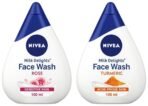 Nivea Women Face Wash for Acne Prone Skin, Milk Delights Turmeric, Reduces 99.9% Pimple Causing Bacteria, 100 ml & Women Face Wash for Sensitive Skin, Milk Delights Rose, 100 ml - Fast UK Delivery