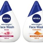 Nivea Women Face Wash for Acne Prone Skin, Milk Delights Turmeric, Reduces 99.9% Pimple Causing Bacteria, 100 ml & Women Face Wash for Sensitive Skin, Milk Delights Rose, 100 ml - Fast UK Delivery