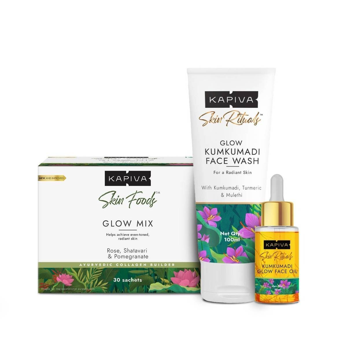 uk613gdfJ8RHL-1.jpg Kapiva Glow Kumkumadi Face Wash | Kumkumadi Glow Face Oil | Skin Foods Glow Mix | Reduce Pigmentation in 2 months - Image 1