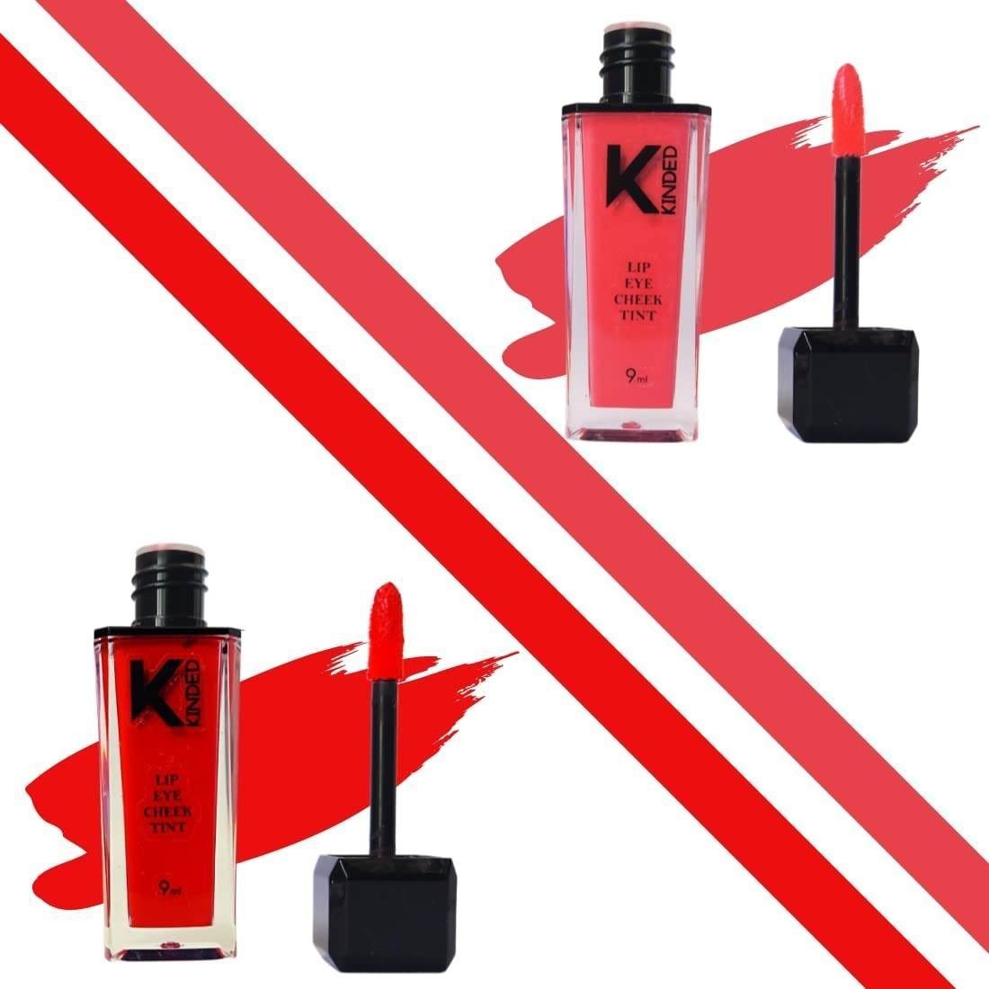 uk614fwAIlFXL-1-1.jpg KINDED Lip Eye and Cheek Tint Combo for Women Girls Longlasting Moisturizing Vitamin E Liquid Lip Colour Lipstick Eyeshadow Blush (Matte Finish, Barbie Pink & Vermilion Red, 9 ml each) - Fast UK Delivery - Image 1
