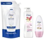 Dove Body Love Supple Bounce Body Lotion &Dove Eventone Deodorant Roll On&Dove Moisturising Liquid Hand Wash 900 ml Refill - Fast UK Delivery