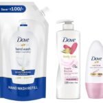 Dove Body Love Supple Bounce Body Lotion &Dove Eventone Deodorant Roll On&Dove Moisturising Liquid Hand Wash 900 ml Refill - Fast UK Delivery