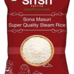 Sri Sri Tattva Sona Masuri Super Quality Steam Rice, 1kg (Pack of 1) - Fast UK Delivery